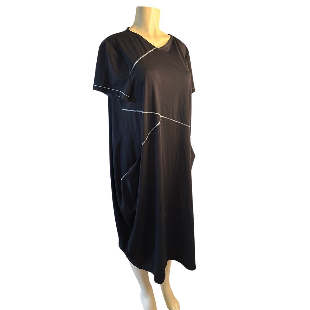 NWT Women 2XL Ozai N Ku Jersey Midi Dress Black Lagenlook Asymmetrical Stretch